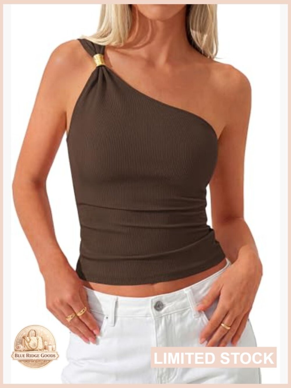 One Shoulder Fitted Ribbed Tank Top Y2K Going Out Sleeveless Summer Top - Picture 2 of 7